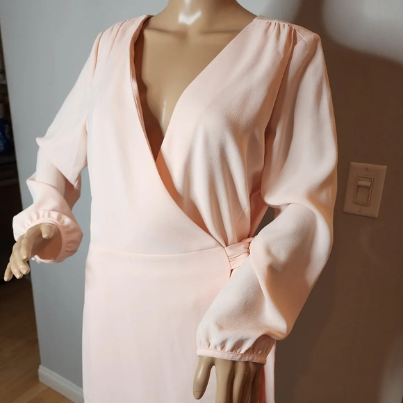 J. Crew 10 Tall Blush Pink Long Sleeve Knee Length True Wrap Dress 10T - Picture 7 of 16